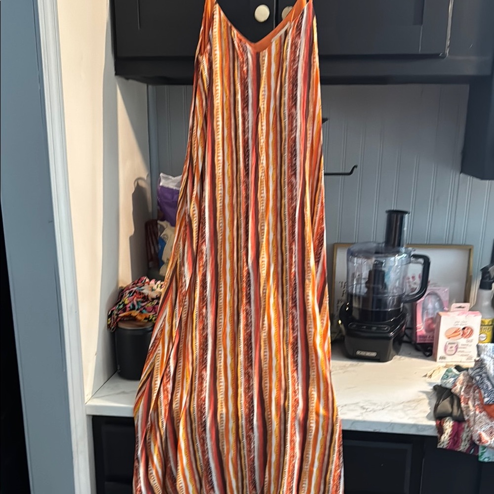 Savanna Jane Orange Brown Halter Maxi Sundress